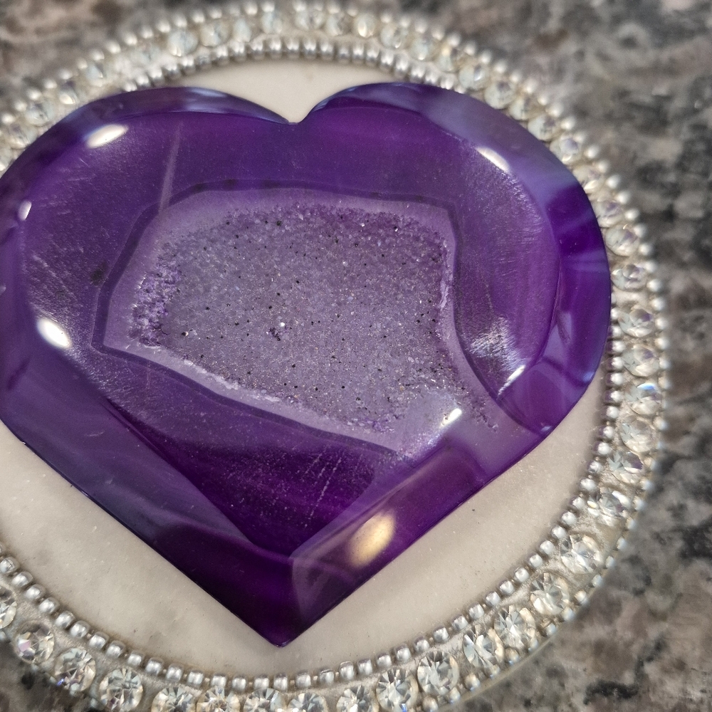 Purple Agate Natural Druzy Quartz Crystal Heart New #3 - Picture 3 of 7